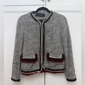 Zara Tweed Blazer with Black, White, and Red Accents